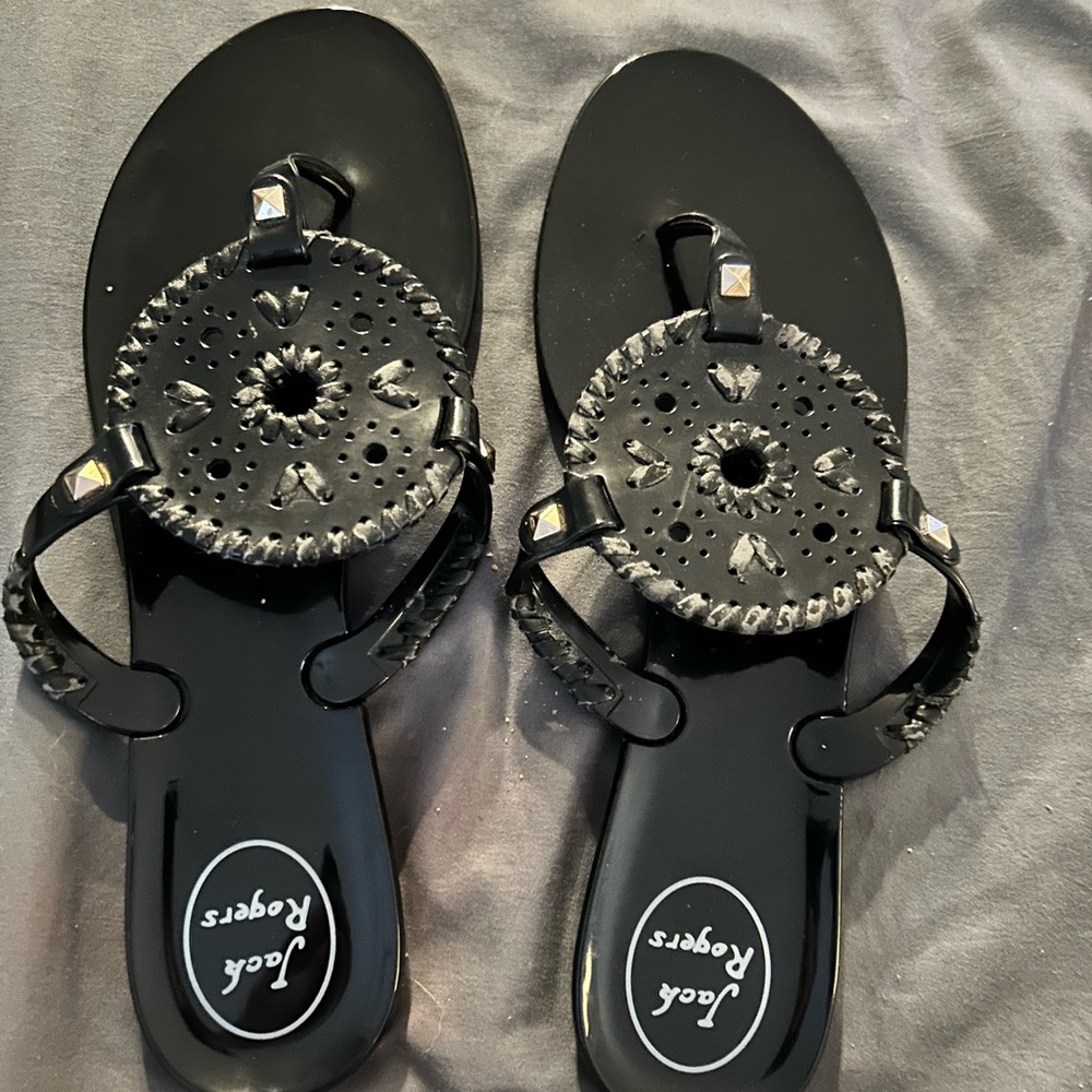 Jack Rogers Black and Silver Sandals
